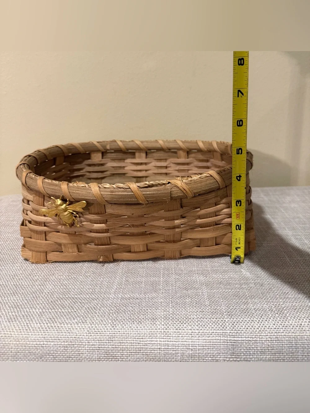 Vintage B. Sloan 1993 Woven Splint Basket Gold Bee Accents Country Cottage